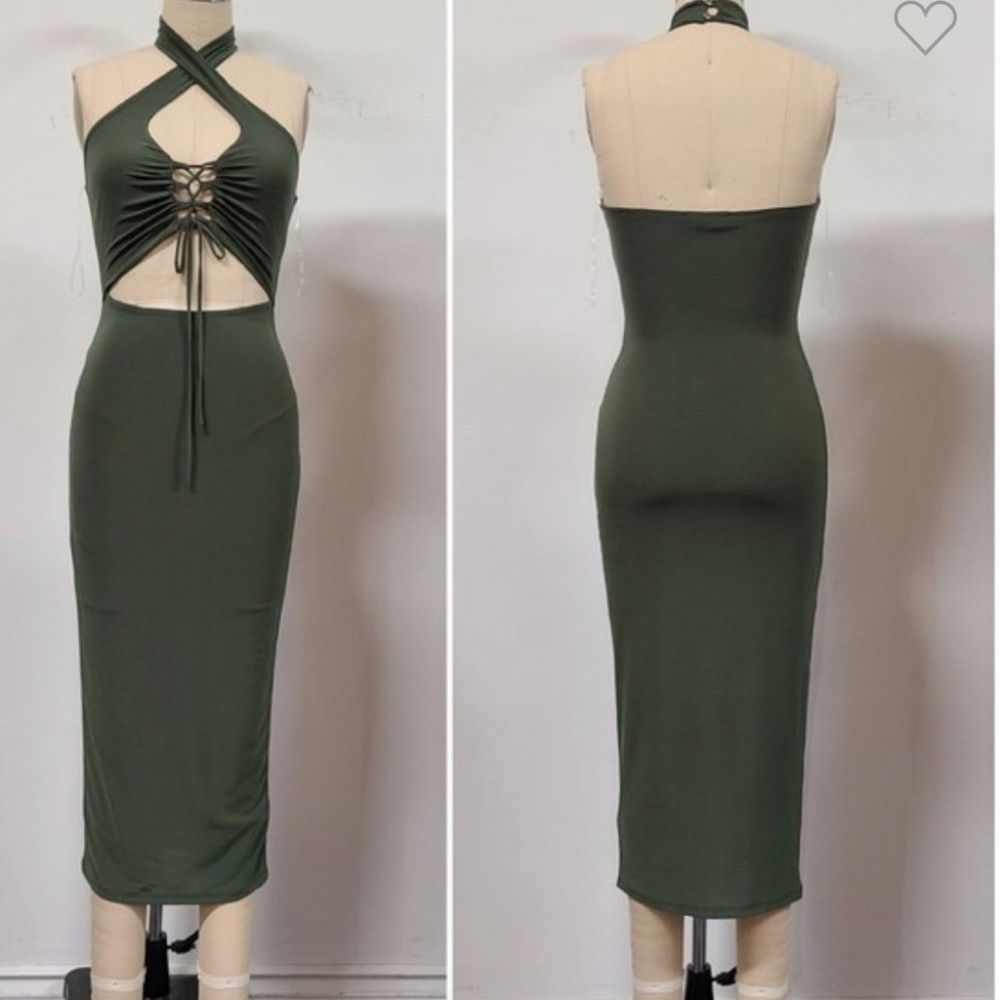 🔥Cross Halter Neck Midi Dress